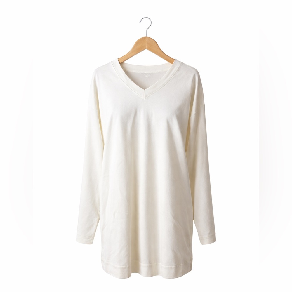 J.Jill Cream V-Neck Tunic Top XS NWT Long Sleeve Soft Knit Minimalist Lounge
